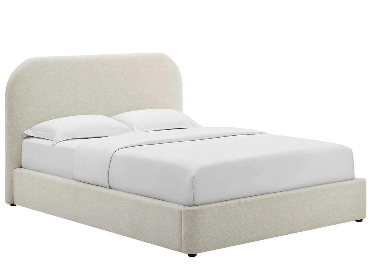 Ivory platform bed by Modway with a sleek, modern design, showcasing the headboard and sturdy frame in a bedroom setting.